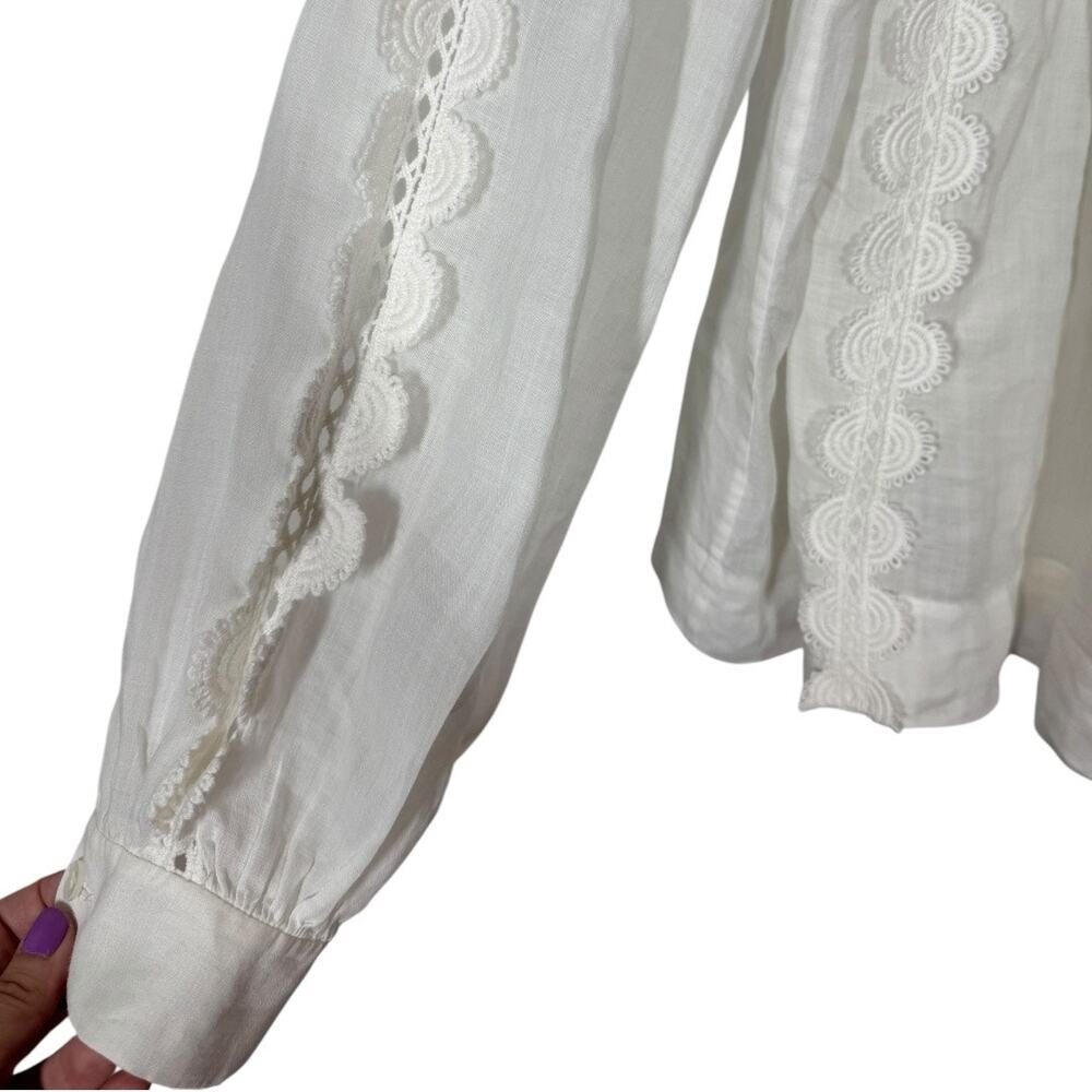 Nordstrom Signature White Peasant Blouse Medium Embroidered Lace Applique Boho - Picture 5 of 8